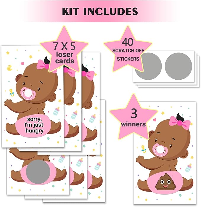 38 Baby Shower Raffle Card Game for Girls - Baby Shower Lottery Tickets Games Door Prizes Scratch off Cards Games Baby Shower Party Favor - Baby Shower Activity and Idea (White)