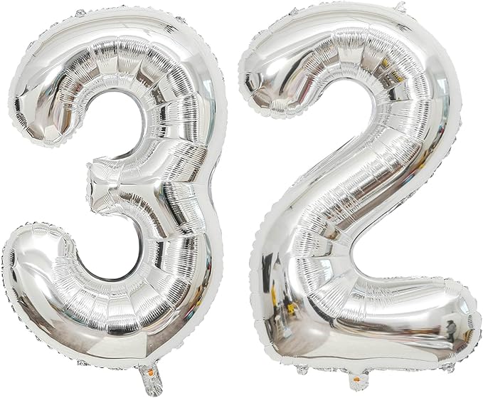 Giant Silver Number 32 Balloons, 40 Inch Jumbo Number 32, Large Foil Mylar Balloons for Girls Women 32th Birthday Party Decorations, 32 Anniversary Events Decorations