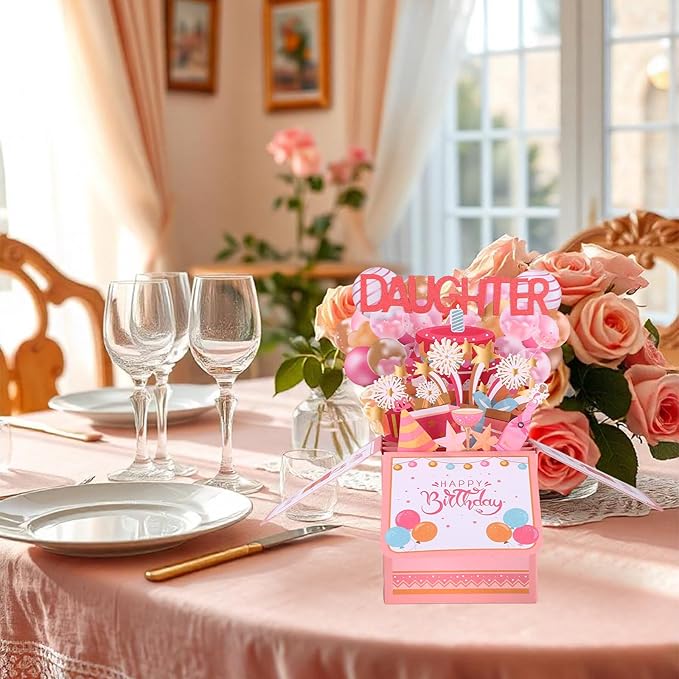 Happy Birthday Daughter Pop Up Card, Personalized 3D Birthday Greeting Card with Envelope Creative Gift for Daughter from Parents Party Decoration Keepsake
