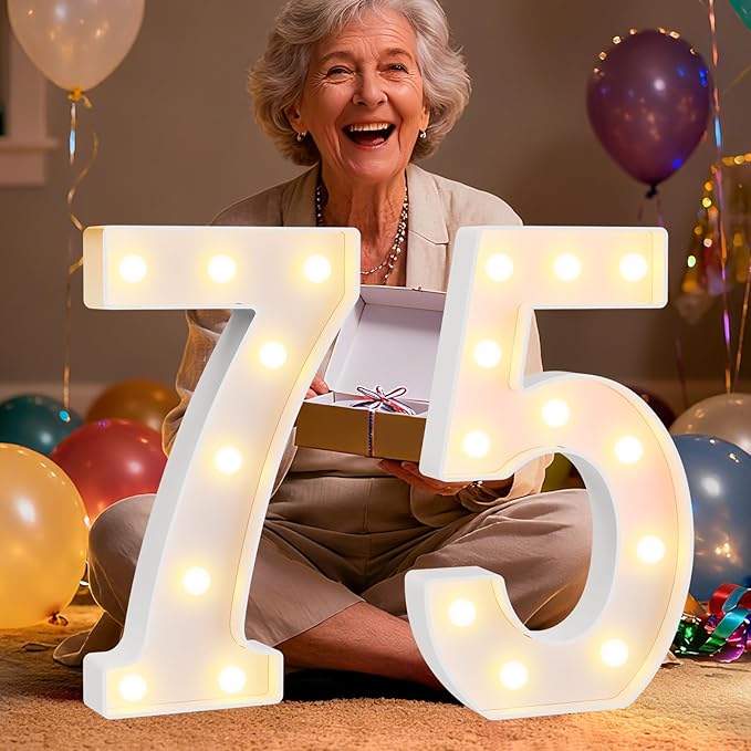 Pooqla 75th Birthday Decorations for Women Men, Large 12.6 in Tall Light Up Numbers for Party Decorations Table Decor, Big Marquee Numbers 75th Birthday Gift for Women Men Wedding Anniversary Decor