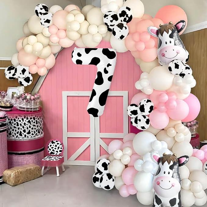 40 Inch Cow Print Balloon, Number 7 Balloons for 7th Birthday Decoration, Large Cow Number Balloons for Western Party Decor
