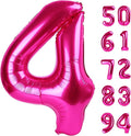 Hot Pink 4 Balloon, Number Balloons 40 Inch, 4th Birthday Decorations for Girls Four Large Numbers for Party Decor, Number 4 Balloon