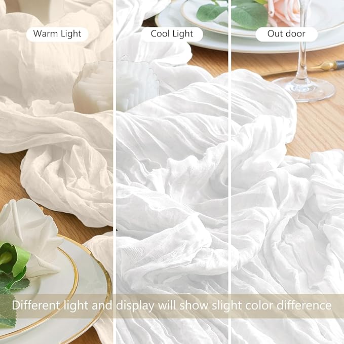 Wokceer Cheesecloth Table Runner White Christmas 3Pack 10FT Ivory Boho Gauze Fall Cheese Cloth Table Runner for Party Rustic Sheer Table Runners for Baby Bridal Shower Wedding Easter Table Decor