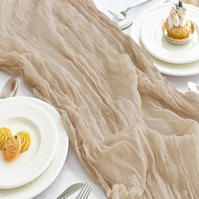 IVAPUPU 10 Pcs Cheesecloth Table Runner - 10ft Nude Easter Spring Boho Gauze Cheese Cloth Table Runners for Baby Shower Decoration Wedding Party Summer Garden Farmhouse