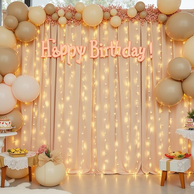 Dark Champagne Backdrop Curtains with Lights for Parties,10x10FT Wrinkle Free Polyester Wedding Photo Backdrop Curtains for Baby Shower Birthday Ceremony Reception Home Party Decorations-5ft x 10ft