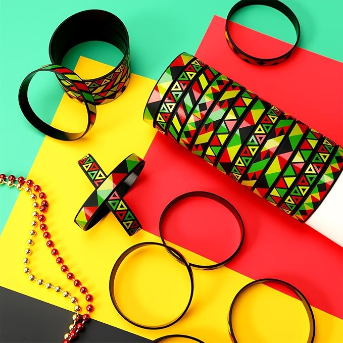 JUNEBRUSHS 42Pcs Black History Month Party Favors, Freedom Day Silicone Rubber Wristbands Bracelets for Party Supplies Decorations Goodie Bag Stuff Fillers Accessories(6 Designs)