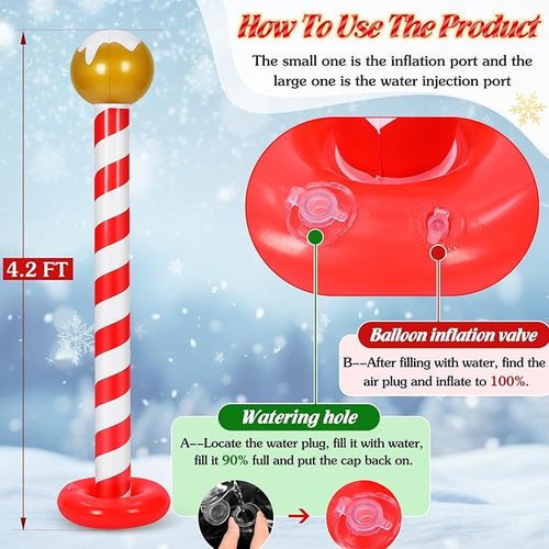 1 Pcs Christmas Inflatable Outdoor Decorations 4.3 FT Christmas North Pole Inflatable Column Decoration for Winter Xmas Lawn Yard Garden Home Decor