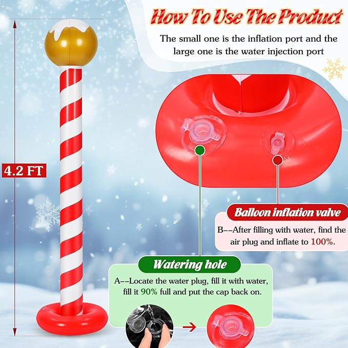 4 Pcs Christmas Inflatable Outdoor Decorations 4.3 FT Christmas North Pole Inflatable Column Decoration for Winter Xmas Lawn Yard Garden Home Decor