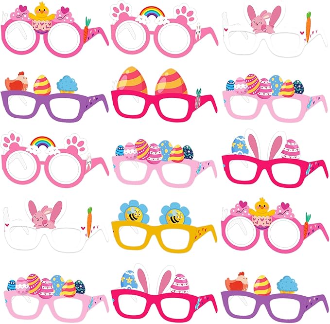 Easter Party Glasses Frames 24 Pcs Easter Bunny Chick Carrot Eggs Easter Photo Booth Party Decorations