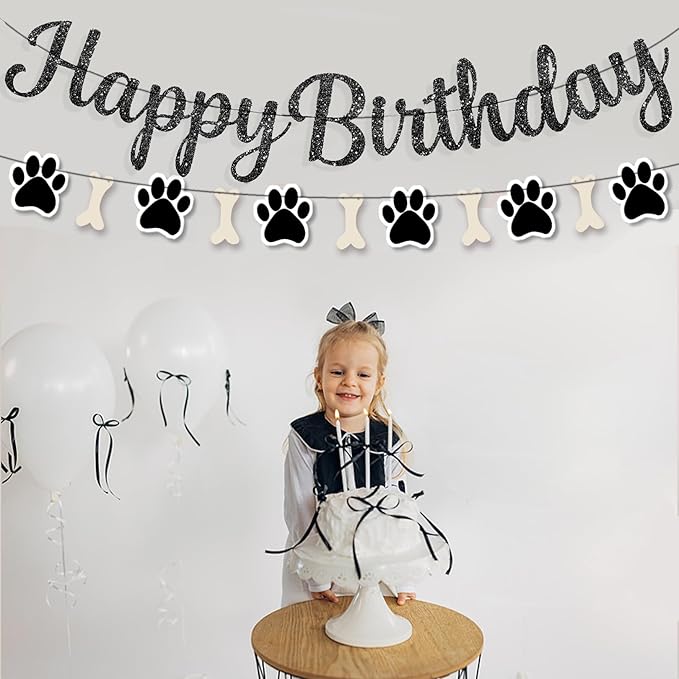 Dog Paw Birthday Banner，Happy Birthday Banner Decorations for Boys Girls Baby Shower Party Hanging Baby Shower Party Supplies