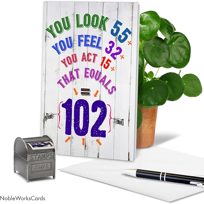 NobleWorks - Milestone Birthday Greeting Card with Envelope (4.63 x 6.75 Inch) - Age Equation-102 C2463MBG