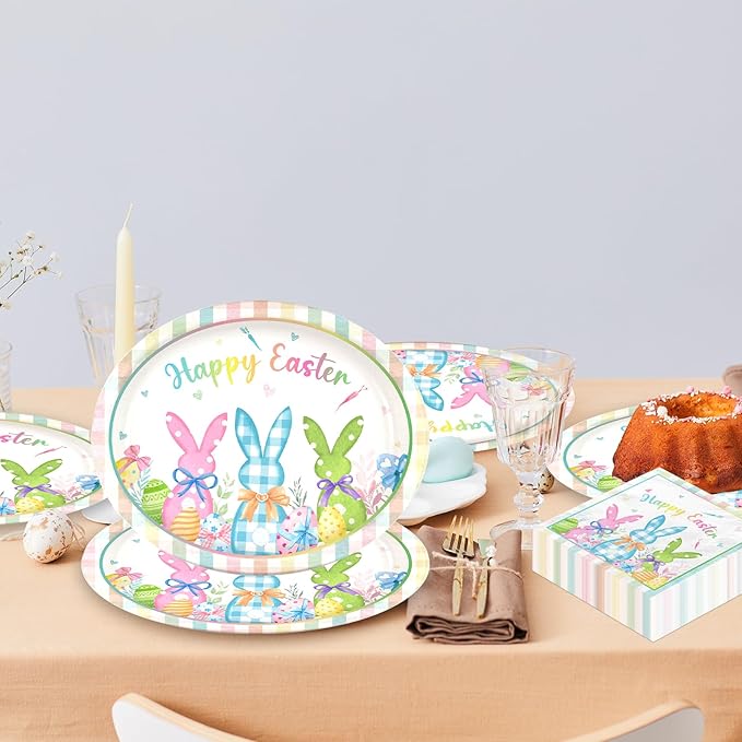 Easter Plates and Napkins,Oval Easter Paper Plates and Napkins 100pcs Oval Bunny Plate and Napkin for easter Party Supplies,Serves 50