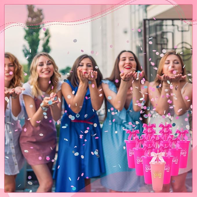 12 Pcs Sleepover Party Cups with Lids Straws and Bows 24 oz Plastic Coffee Tumbler for Spa Birthday Sleepover Party Supplies Girls