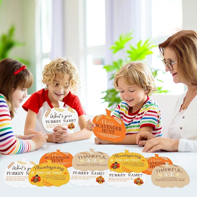 COCHIE Thanksgiving Games for Family Party Adults Office Large Groups, What is Your Turkey Name Games, Autumn Photo Scavenger Hunt Game, Fall This or That Classroom Activities (Pumpkin)