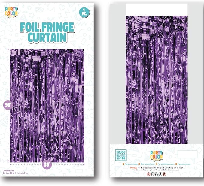 Pack of 2 Purple Foil Fringe Curtains – Purple Tinsel Backdrop for Photo Booth, Birthday, Wedding, Baby Shower, Bachelorette, Christmas & Holiday Party Decorations