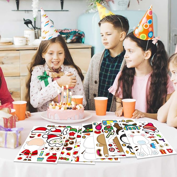 24 Sheets Christmas Stickers for Kids Make a Face Stickers Make Your Own Christmas Characters Mix and Match Stickers, Christmas Party Games Sticker for Christmas Party Favor Supplies School Rewards
