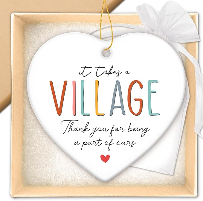 HEXMOZ Teacher Appreciation Gifts - Thank You Gifts for Women Men - Nurses Week Gift - Appreciation Gift for Teacher Nurse Coworker Daycare Provider Nanny Babysitter - It Takes a Village Ornament