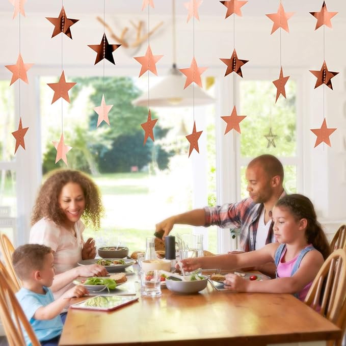 Patelai Glitter Star Garland Banner 2026 Graduation Decor 130 Feet Star Hanging Banner Twinkle Backdrop for Party Birthday Classroom Wedding Supplies(Rose Gold)