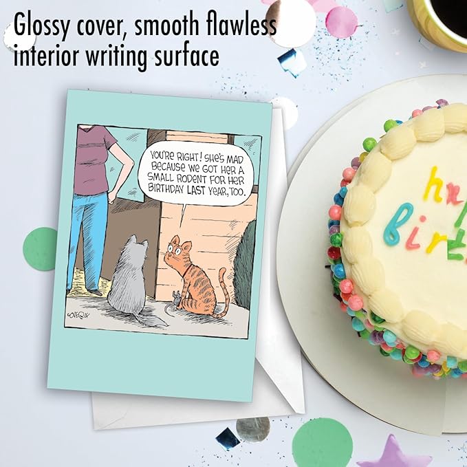 NobleWorks - 1 Humor Birthday Card with Envelope - Funny Cartoons for Birthday Greetings, Celebration Notecard - Rodent Present C3286BDG