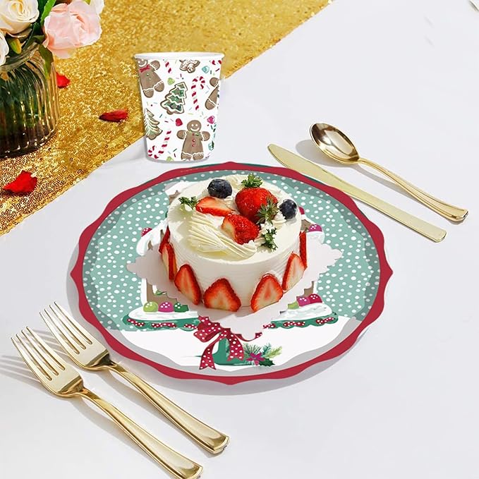 Gingerbread House Paper Plates, 25 Set for kids Xmas Man Paper Plates, Perfect for School Gingerbread Party Christmas Winter Holiday Favor Supply Party