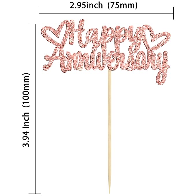 Gyufise 24 Pieces Rose Gold Glitter Happy Anniversary Cupcake Toppers Anniversary Party Supplies Cake Decoration Wedding Celebration Party Decoration Supplies