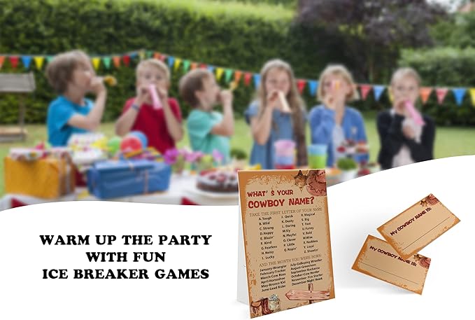 GNATV What's Your Cowboy Name Game (1 Cowboy Theme Sign and 30 Name Tag Stickers), Cowboy Game Party Decoration, Birthday Game for Kids, Family Game-15