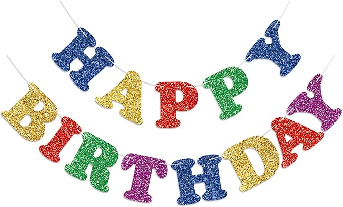 Glitter Colorful Happy Birthday Banner Birthday Party Decorations Sign Garland Bunting Banner for Wall Decor Party Background for Kids Boys Girls Adults