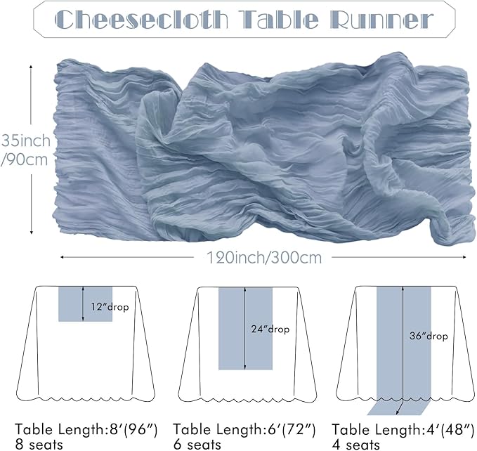 IVAPUPU 2 Pcs Cheesecloth Table Runner - 10ft Dusty Blue Easter Spring Boho Gauze Cheese Cloth Table Runners for Baby Shower Decoration Wedding Party Garden Farmhouse