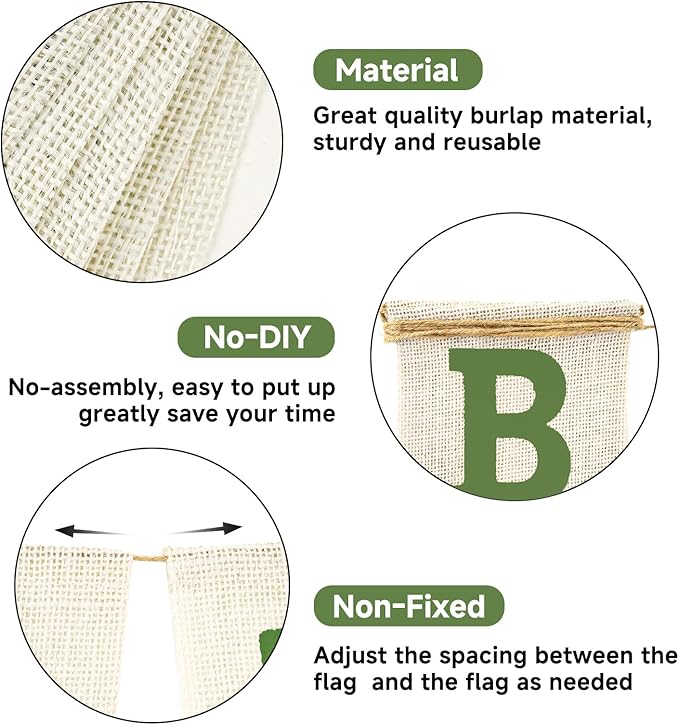 Anwyll Happy Birthday Banner - NO DIY Burlap Happy Birthday Banner Sign Happy Birthdays Party Decoration Happy Birthdays Banners Bunting for Women Men Girl Boy Celebration Party Backdrops (Green)