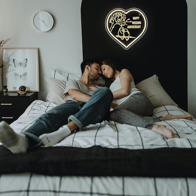 Lucunstar Wedding Neon Sign Happy Anniversary LED Sign for Wall Decor Valentines Day LED Light Love Signs Heart Decor in Wedding Party Bedroom Home Love Gifts for Couple in Anniversary Party