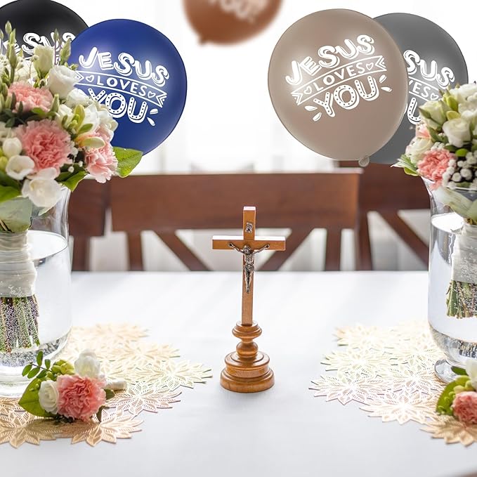 Gejoy Jesus Loves You Balloon 12 Inch Latex Christian Religious Jesus Balloon Party Decor for He Is Risen Party Decor Favor Cross Church Event Birthday Sunday Supplies(Neutral Colors,60 Pcs)