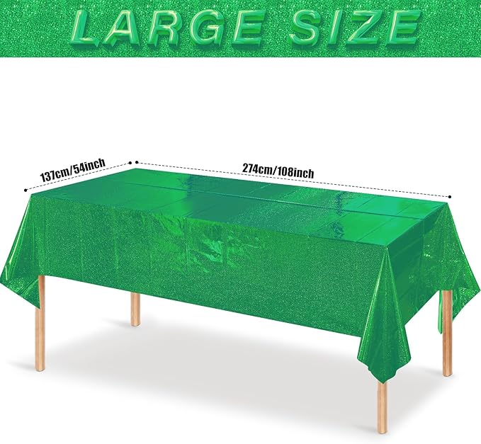 6 Pack Iridescent Green Plastic Tablecloths, Shiny Disposable Laser Rectangle Table Covers, Holographic Foil Tablecloth for St. Patrick's Day Birthday Christmas Witch Theme Party, 54x108Inch