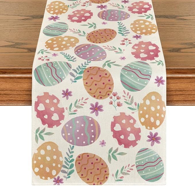 Artoid Mode Watercolour Easter Eggs Table Runner, Seasonal Spring Kitchen Dining Table Decoration for Home Party Decor 13x36 Inch