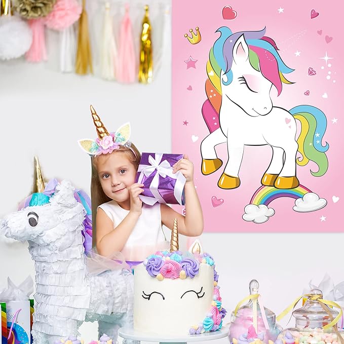 NEBURORA Pin The Horn on The Unicorn Birthday Party Game with 30 Horns for Party Supplies Favors Girls Rainbow Christmas Party Decorations Home Wall Decor
