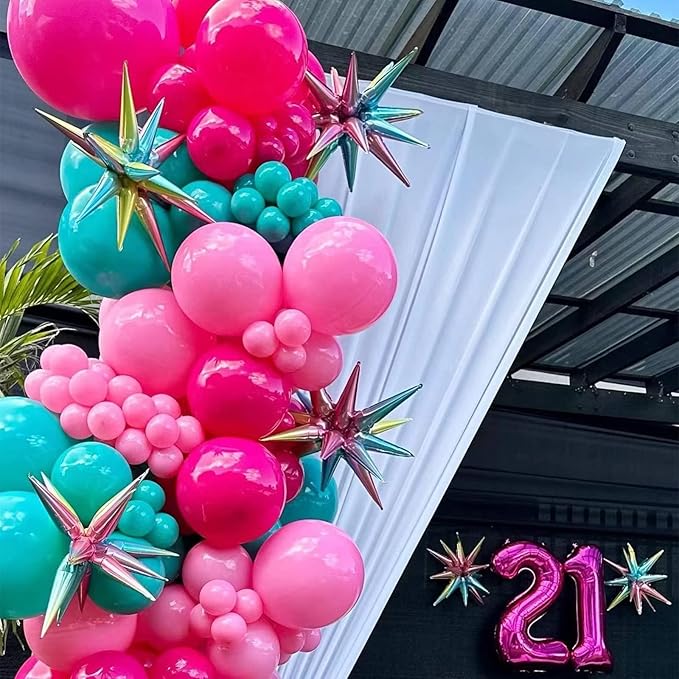 Hot Pink and Teal Balloon Arch Kit, Hot Pink Turquoise Balloon Garland Kit, Rose Red Teal Blue Latex Balloons Different Sizes for Birthday Decorations Wedding Baby Shower Summer Party Supplies