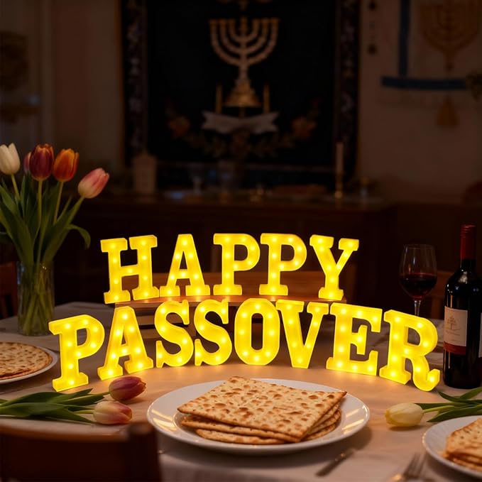 13 Pcs Happy Passover Large LED Letter Sign LED Lights Battery Powered Table Decoration for Party Gift Tabletop Decoration