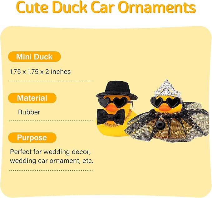 wonuu Pair Set of 2 Wedding Rubber Ducks, Bride Groom Duckies Marriage Rubber Duck Mini Couple Ducky for Ceremony Gift Souvenir Marry Blessings Elegant Heartwarming Present, Black
