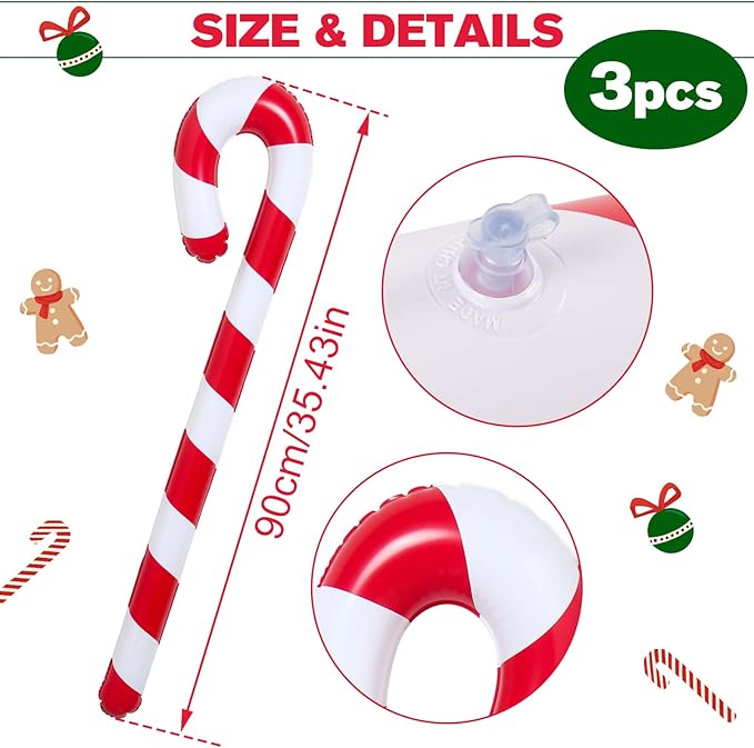 QIFU 3pcs 35 Inch Inflatable Christmas Candy Cane for Christmas Decorations, Indoor Outdoor Holiday Yard Xmas Decorations Gift Party Favor for Home