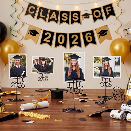 Rtteri 30 Pcs 2026 Grad Cap Graduation Picture Display 2 Inch Black Photo Holders for Centerpieces Graduation Table Number Holders Card Stands for Class of 2026 Grad Party Supplies