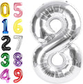 8 Balloon, 40 Inch Silver 8 Year Old Girl Birthday Decorations, Number Balloons Decoration for Happy 8 18 28 80 Birthday, Wedding Anniversary, New Year, Party Decoration