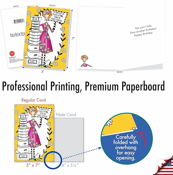 NobleWorks - 1 Funny Birthday Card for Women, Wife - Happy Bday Cartoon, Woman Notecard with Envelope - Craft Supplies C3665BDG