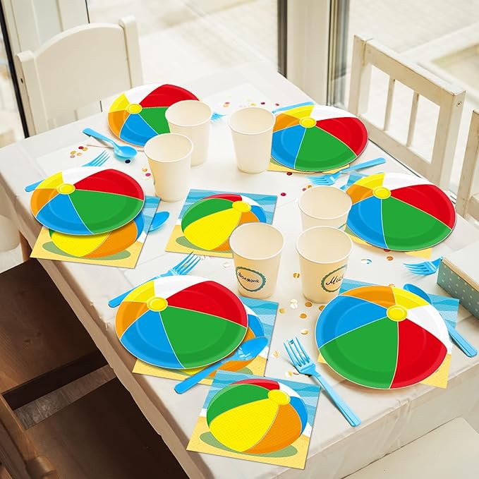 50pcs Beach Ball Party Napkins Disposable Summer Pool Ball Paper Napkins Supplies Decorations Beach Birthday Party Napkins Set for Baby Showers Holidays