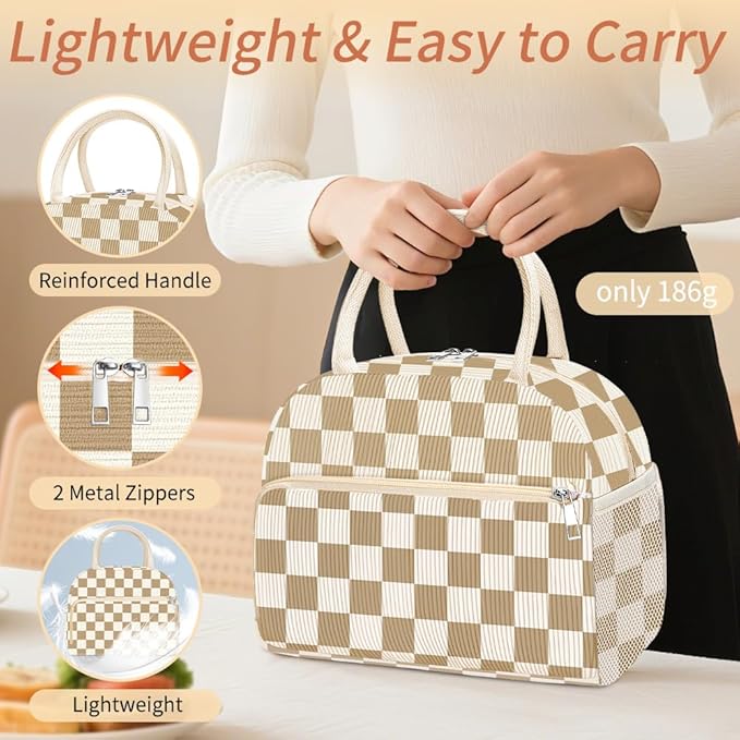 Coobiiya Lunch Bag Lunch Box for Women Men, Reusable Cute Corduroy Lunchbag - Leakproof, Insulated LunchBox Tote with Large Capacity, Dot
