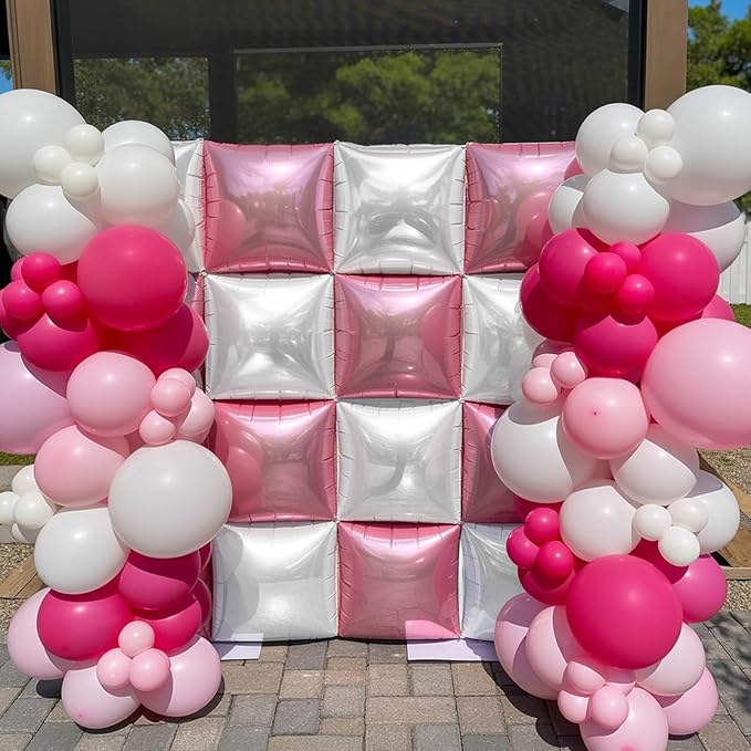 Pink White Square Foil Balloons, 25PCS Double Sided Pastel Pink and Pearl White Square Balloons Backdrop Wall Party Decorations for Girls Women Princess Fairy Birthdays Wedding Baby Shower Valentines