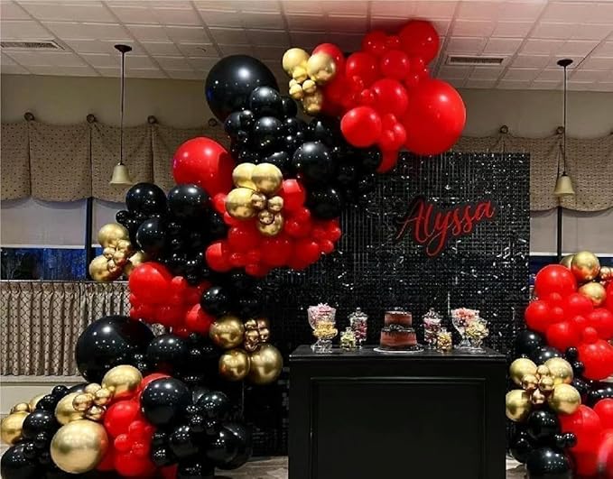 Black Gold Red Balloons Garland Arch Kit, 141Pcs Latex Balloons Different Sizes 18 12 10 5 Inch for Party Decorations, Wedding Backdrop, Birthday, Baby Shower, Graduation