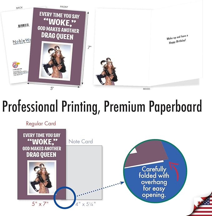 NobleWorks, Funny Birthday Greeting Card with 5 x 7 Inch Envelope (1 Card) Bday Say Woke C10801BDG