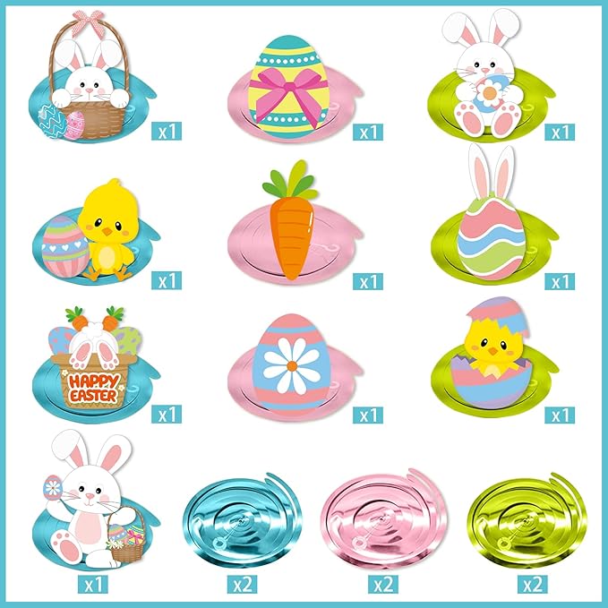 Easter Party Decorations Egg-Bunny Streamers - 16Pcs Cute Hanging Swirl Ceiling,Easter Birthday Kids Favors Gifts Supplies Spring Carrot Chicks Decor Hugtmr