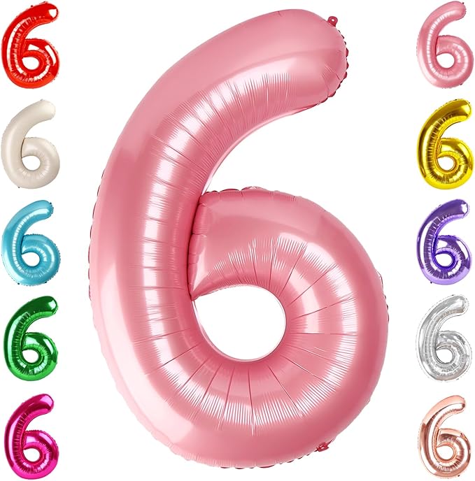 Number 6 Balloon 40 Inch, 6th Birthday Balloon for Boy Girl, Pearl Pink 16 60 61 65 Numbers Balloons Birthday Party Wedding Events Decorations