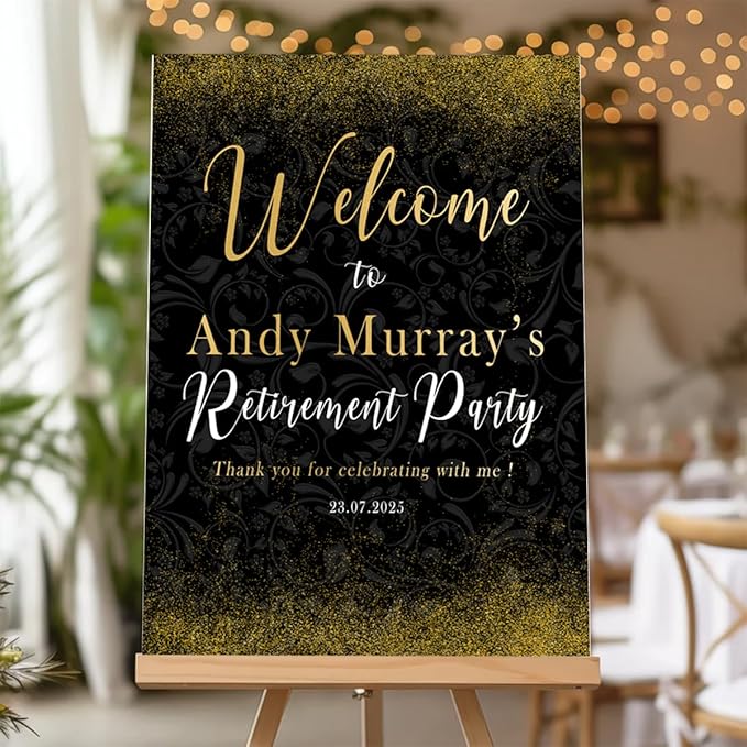 Custom Modern Retirement Party Welcome Sign, Black and Gold Minimal Retirement Celebration Yard Sign, Retired Party Decor, Customizable Name & Date - Multiple Sizes