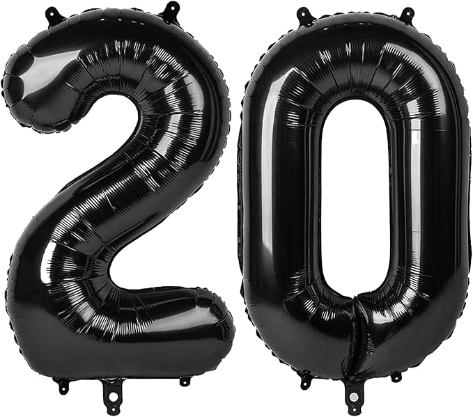40 Inch Black Number 20 Digital Balloon,Jumbo Mylar Foil Helium Balloon for 20 Balloons for Birthday Party,Wedding Anniversary Party Decorations